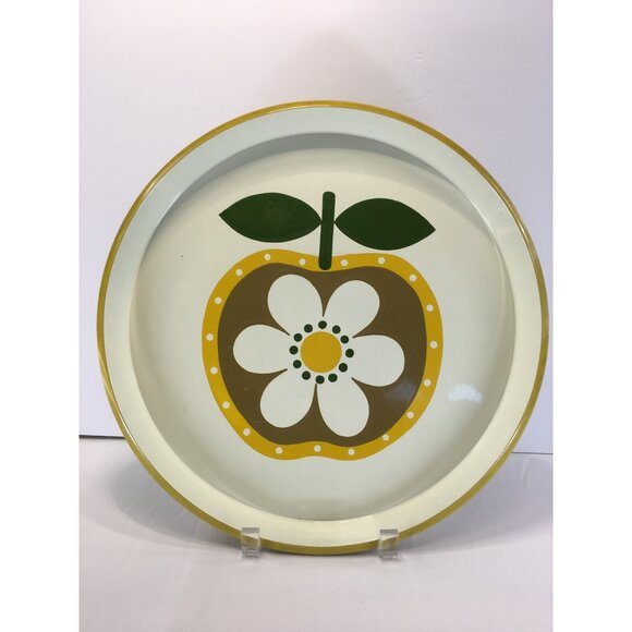 Vintage Country Fair Tray Round Apple Daisy Flower Design Mid Century 14'' - Picture 2 of 9